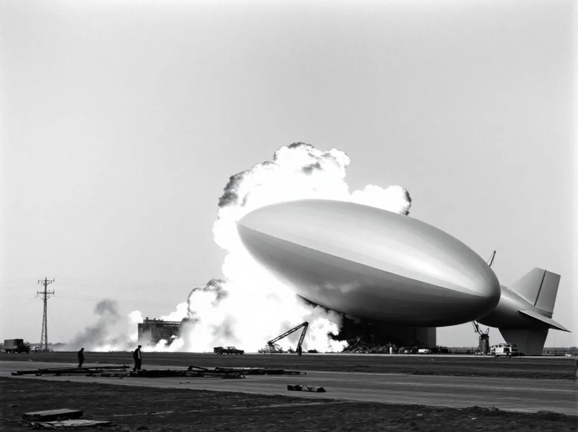 Ảnh AI do Fotor tạo từ prompt về &quot;Thảm Họa Hindenburg&quot;, khinh khí cầu bốc cháy nhưng vẫn nguyên vẹn.