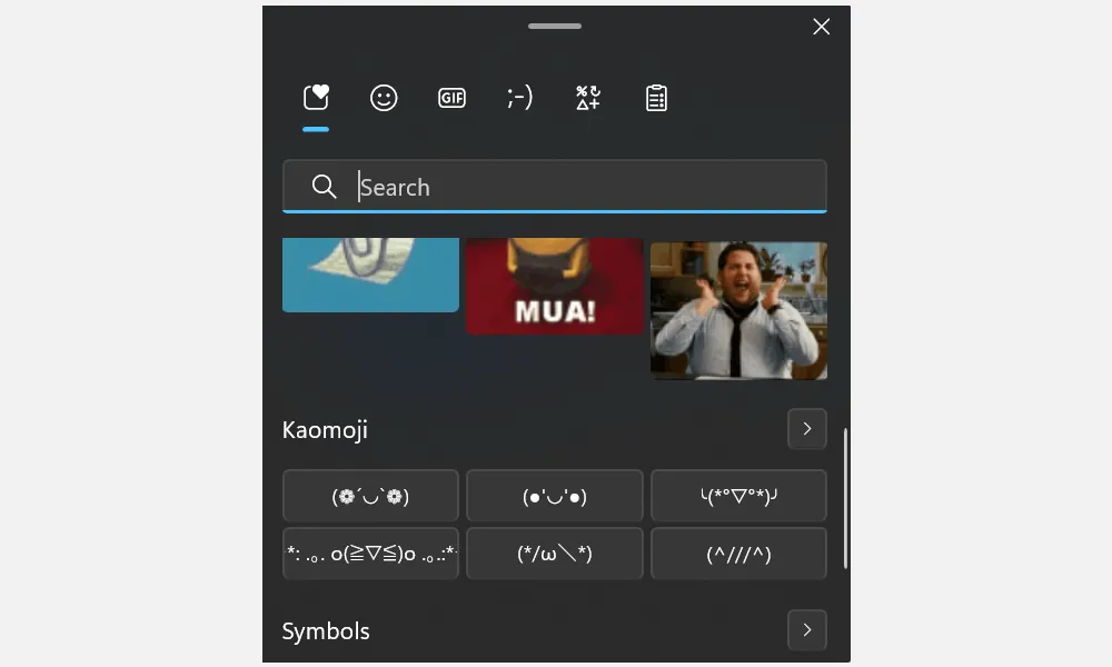 Ảnh chụp màn hình công cụ chọn biểu tượng cảm xúc trên máy tính Windows