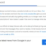 Ảnh chụp màn hình thông báo đăng ký nhận tin từ Google Keyword, liên quan đến tính năng quản lý đăng ký email Gmail mới.