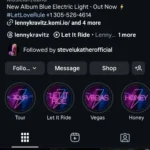 Ảnh chụp màn hình trang Instagram của nghệ sĩ Lenny Kravitz, minh họa một hồ sơ nghệ sĩ đích thực.