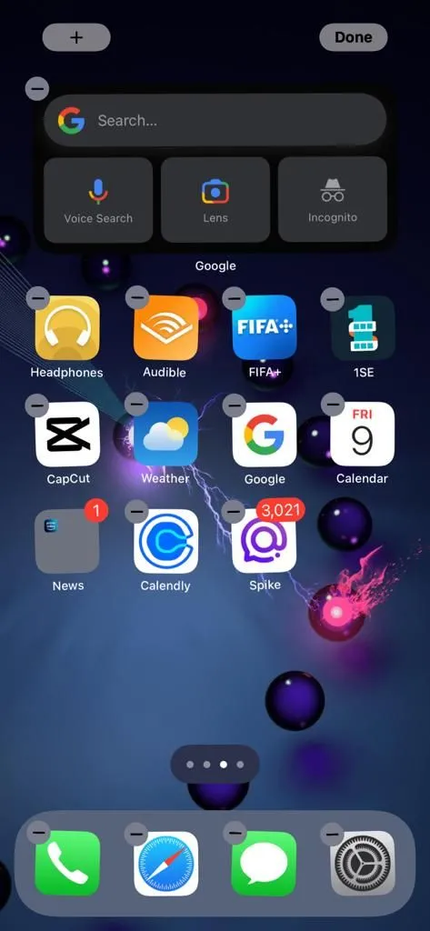 Ảnh chụp màn hình Widget Google trên màn hình chính iPhone.