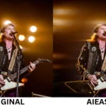 Ảnh guitarist với hiệu ứng motion blur ấn tượng trên sân khấu, tạo bởi AIEase.