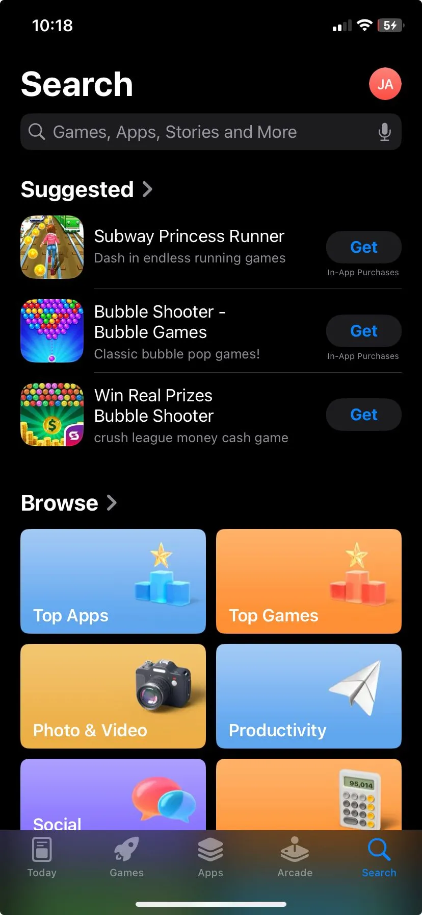 Ảnh minh họa giao diện App Store của Apple với các ứng dụng gợi ý và tùy chọn duyệt