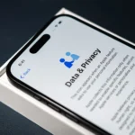 Ảnh minh họa màn hình Quyền riêng tư & Dữ liệu trên iPhone 14 Pro trong hộp