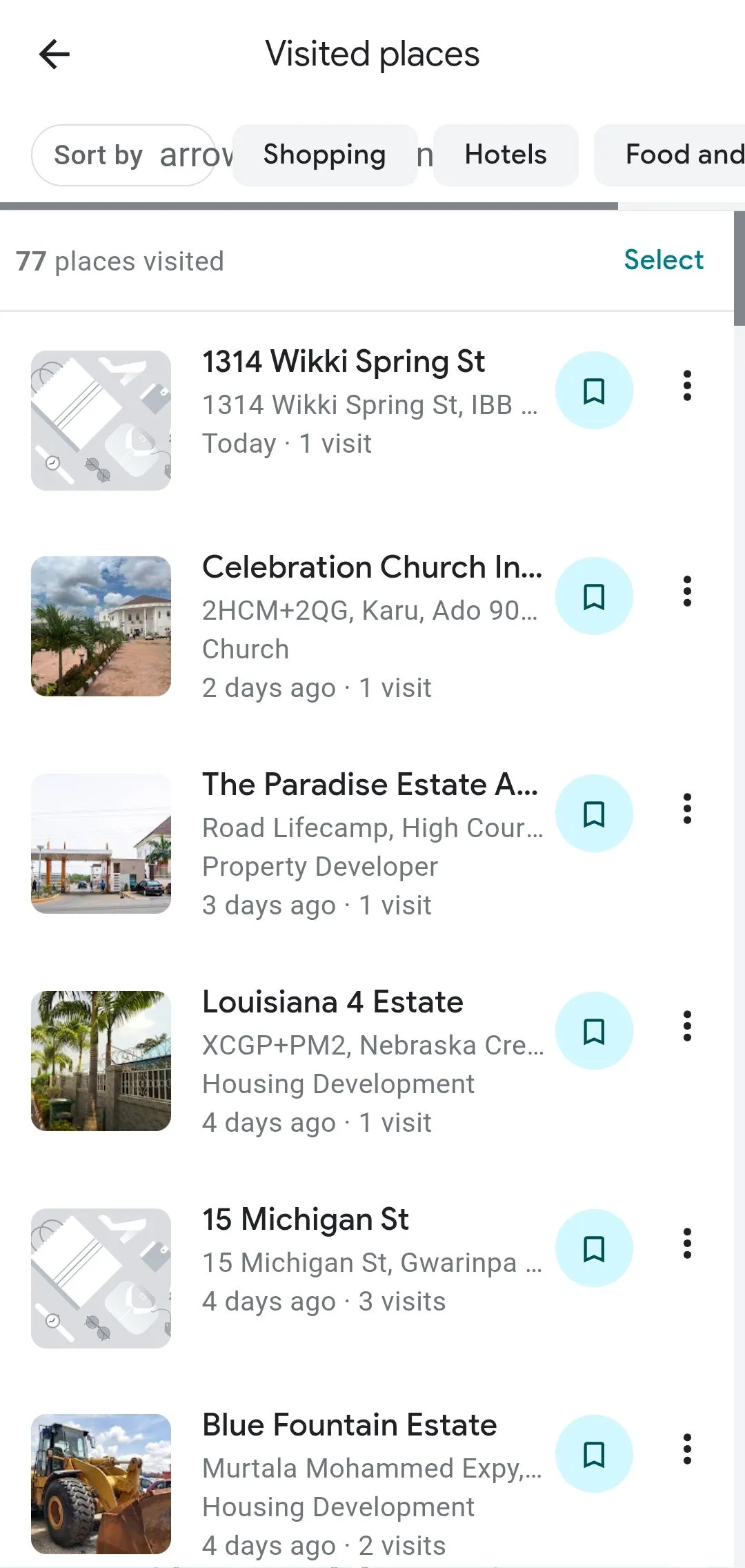 Bản đồ hiển thị các địa điểm đã ghé thăm trên Google Maps Timeline