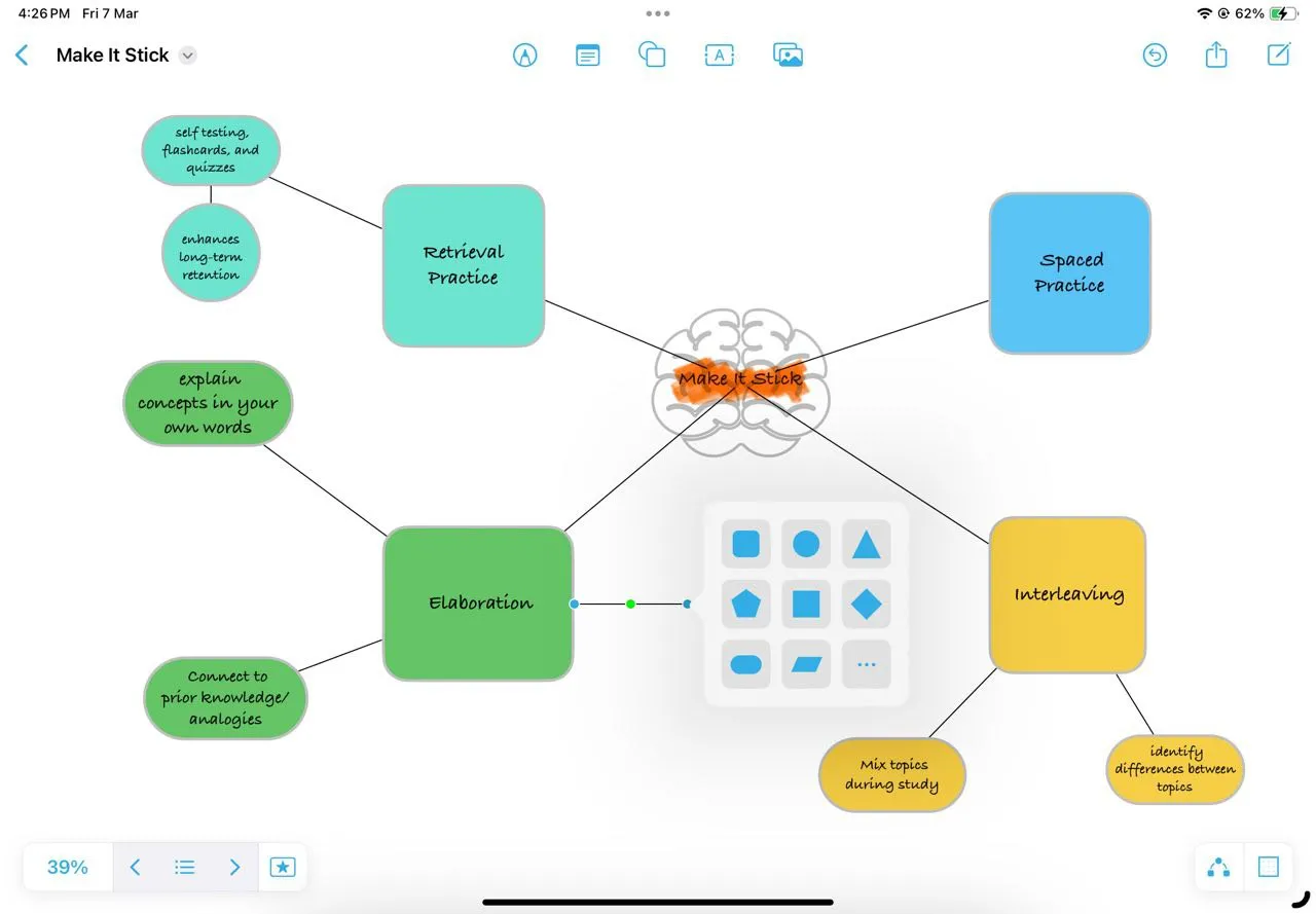 Bản đồ tư duy (mindmap) ghi chú sách được tạo bằng Freeform với các kết nối
