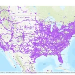 Bản đồ vùng phủ sóng mạng 5G của nPerf tại Mỹ, minh họa khu vực có tín hiệu 5G ổn định và chưa phổ biến.