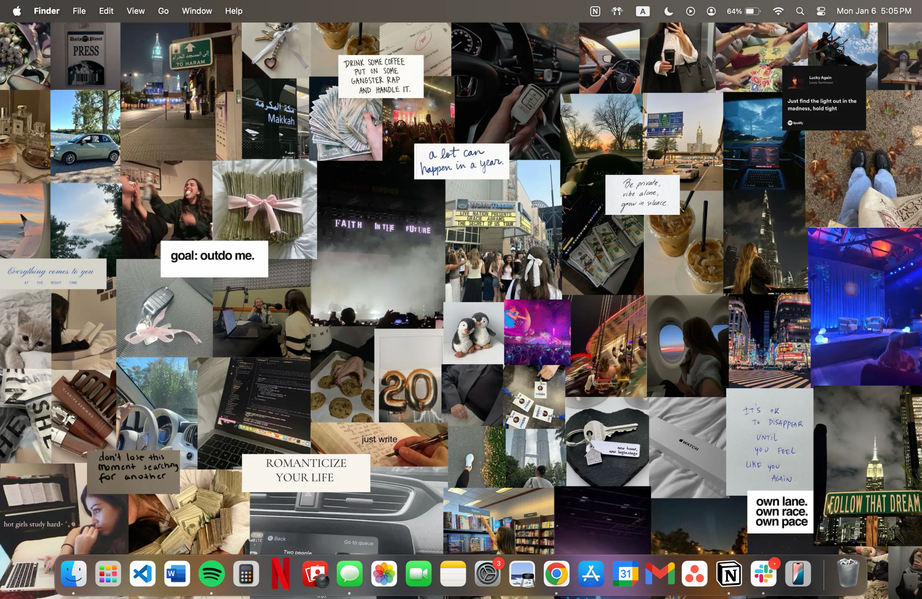 Bảng tầm nhìn (vision board) được đặt làm hình nền MacBook, truyền động lực và cảm hứng cho mục tiêu cá nhân