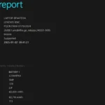 Báo cáo sức khỏe pin laptop Windows hiển thị dung lượng thiết kế, dung lượng sạc đầy và chu kỳ sạc pin trong trình duyệt web.