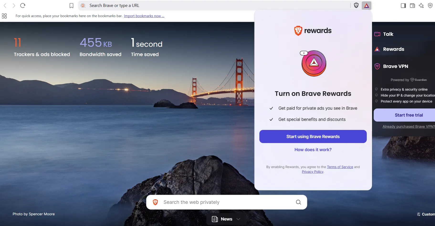 Bật tính năng Brave Rewards để nhận thưởng BAT