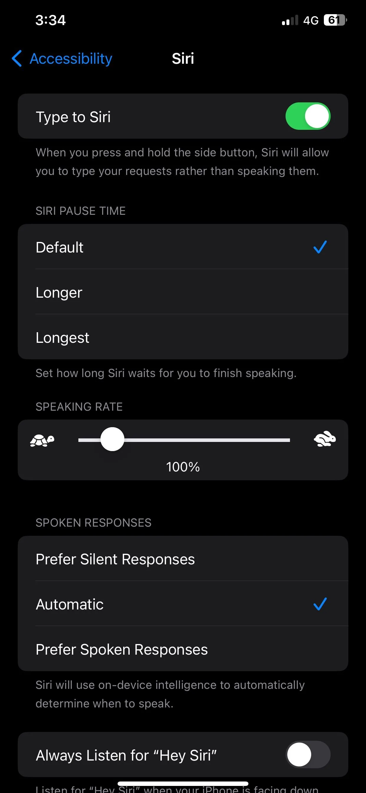 Bật tùy chọn Type to Siri trong phần Cài đặt trợ năng của Siri trên iPhone chạy iOS 17.