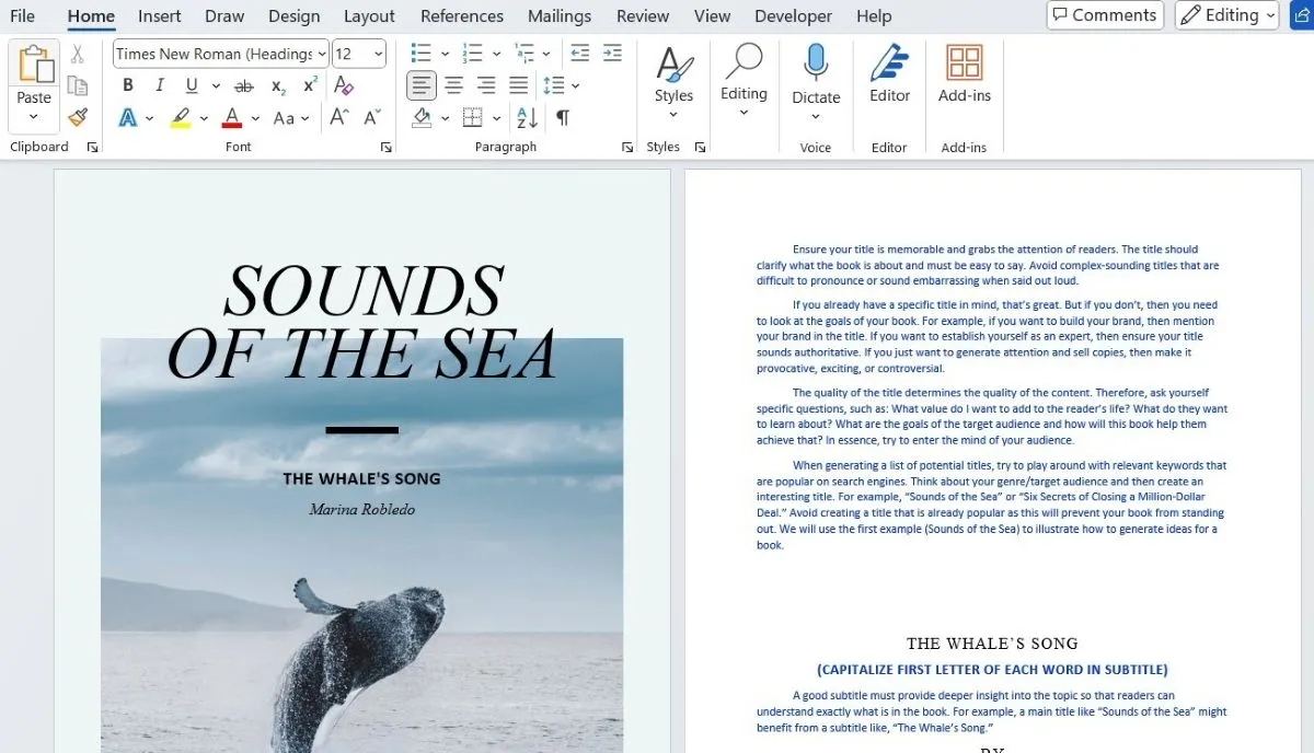 Bìa sách điện tử (eBook) được thiết kế và định dạng trực tiếp trong Word
