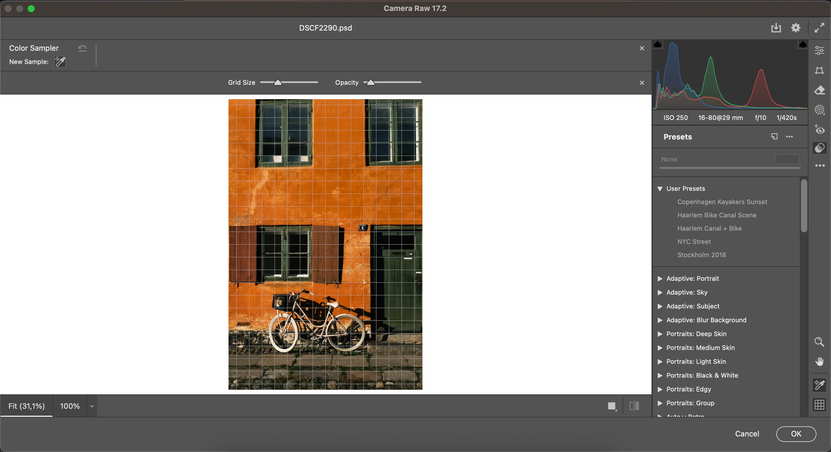 Biểu đồ đường cong (Curves) trong Adobe Camera Raw, hỗ trợ tinh chỉnh độ sáng và độ tương phản của ảnh một cách chuyên sâu khi làm việc với Photoshop.