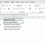 Biểu đồ so sánh công thức Excel phức tạp để chuyển văn bản sang định dạng câu (sentence case).