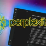 Biểu tượng Perplexity Assistant trên nền ứng dụng hiển thị thông tin công nghệ