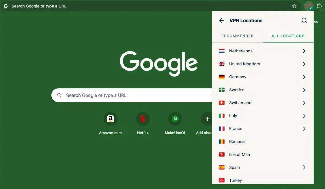 Biểu tượng tiện ích mở rộng VPN trên giao diện trình duyệt web, minh họa khả năng bảo mật mục tiêu cho trình duyệt