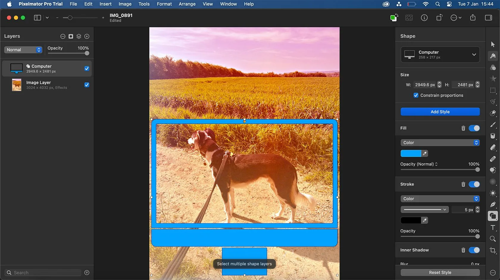 Bộ công cụ Shape trong Pixelmator Pro với hỗ trợ vector