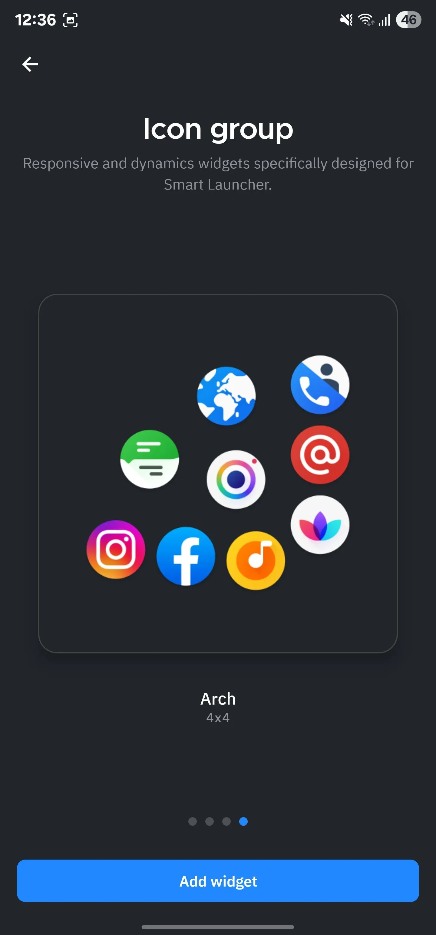 Bố cục nhóm biểu tượng dạng vòm (arch) tiện lợi trong Smart Launcher giúp thao tác một tay.