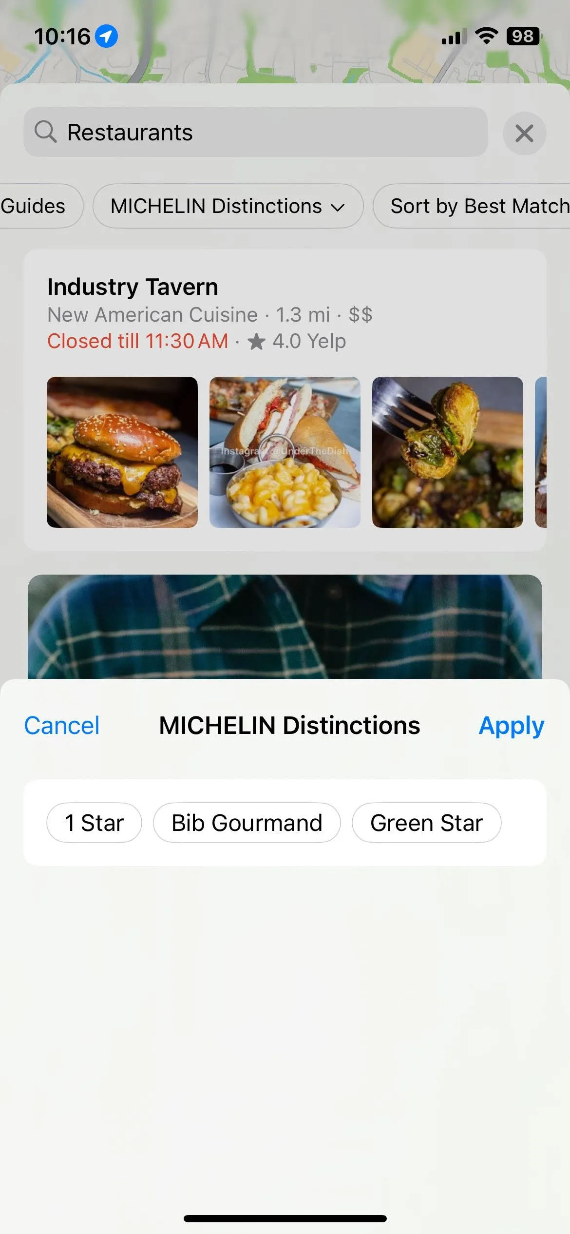 Bộ lọc Michelin Distinctions trong Apple Maps để tìm nhà hàng cao cấp.