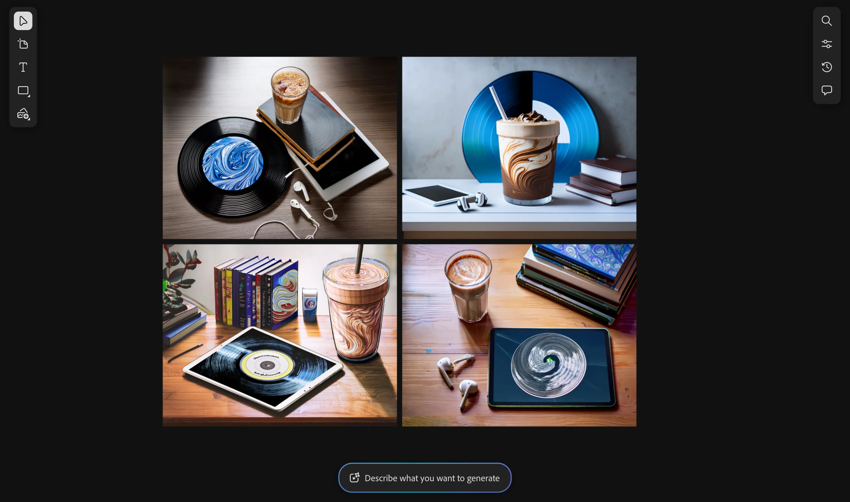 Bốn hình ảnh được tạo ra từ tính năng Remix của Adobe Firefly Boards, kết hợp các yếu tố từ ảnh gốc và ảnh tham chiếu