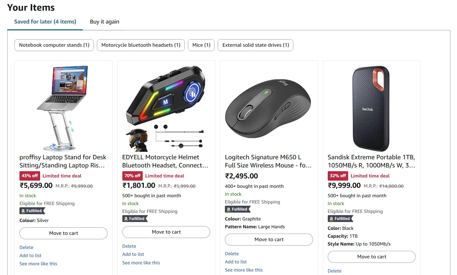 Các mặt hàng được lưu để mua sau trên Amazon