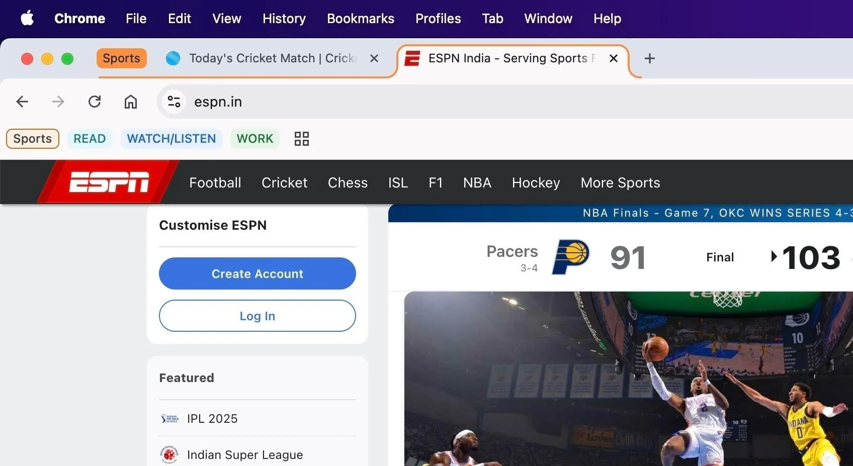 Các Nhóm Tab Chrome được liệt kê trong menu dấu trang (Mac)