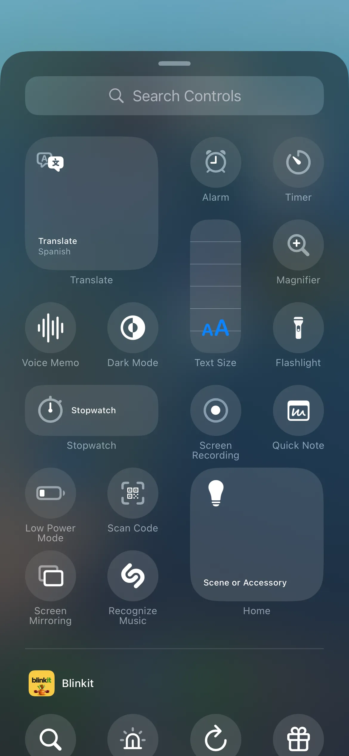 Các phím tắt điều khiển khả dụng trong Trung tâm điều khiển của iPhone.