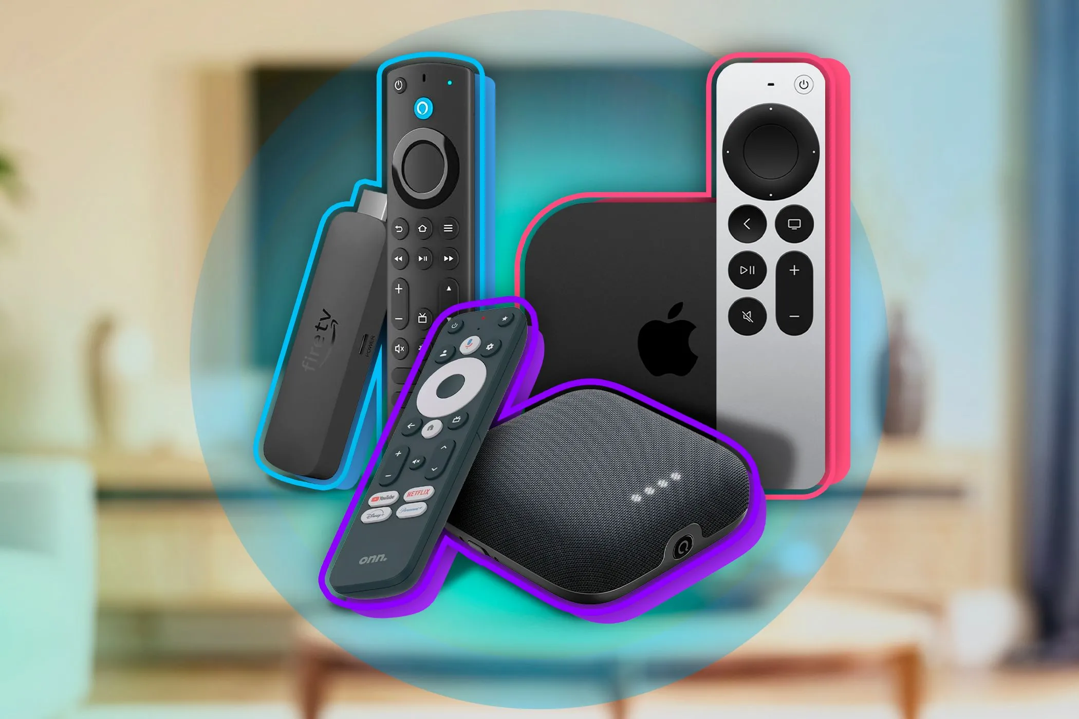 Các thiết bị truyền phát nội dung phổ biến như Amazon Fire TV Stick, Roku và Apple TV