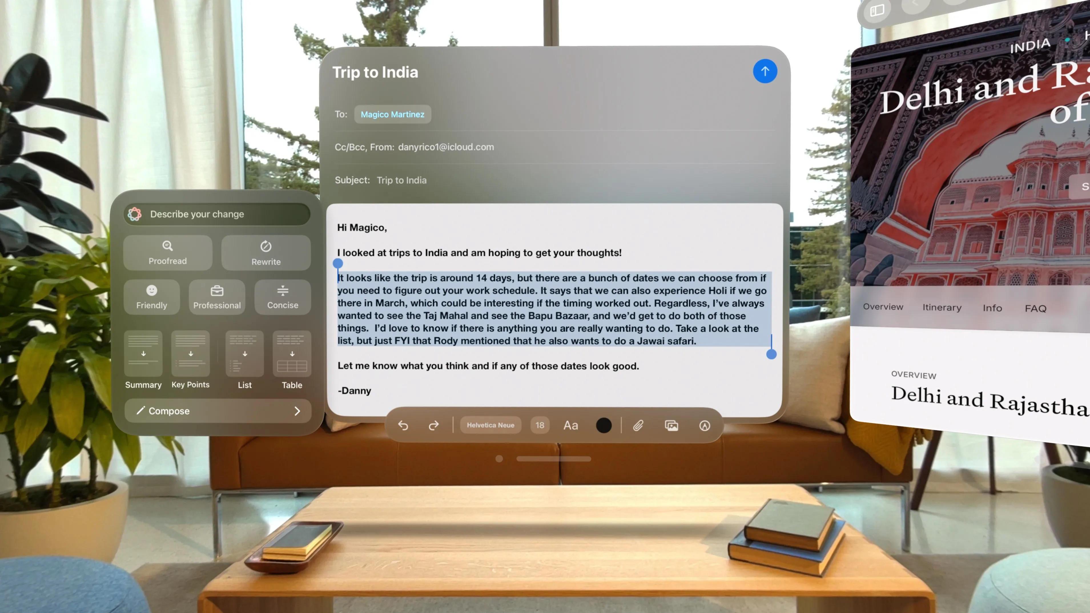 Các tính năng Apple Intelligence hoạt động trên kính Apple Vision Pro
