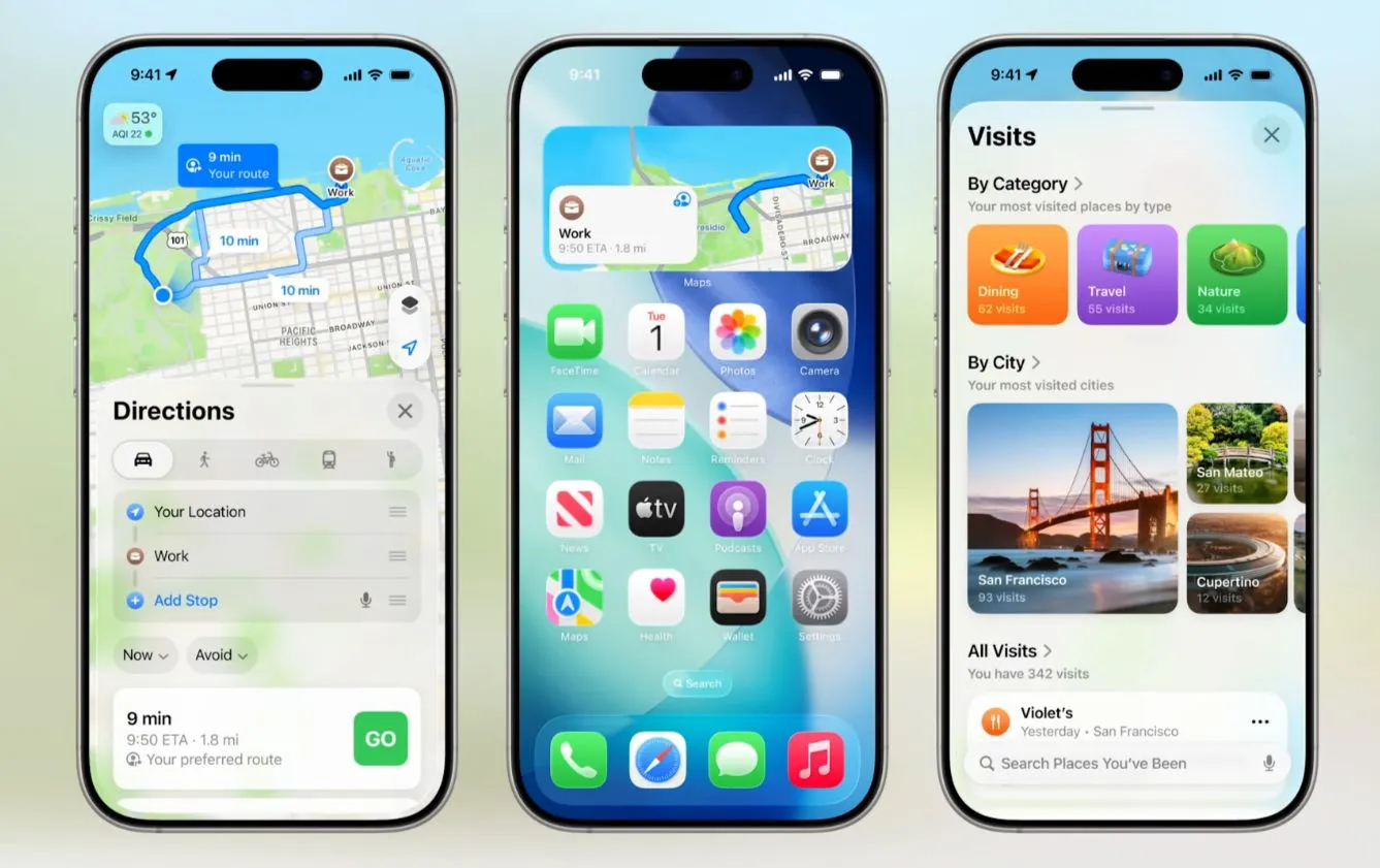 Các tính năng mới nổi bật của Apple Maps trong iOS 26, bao gồm Visited Places và Routes