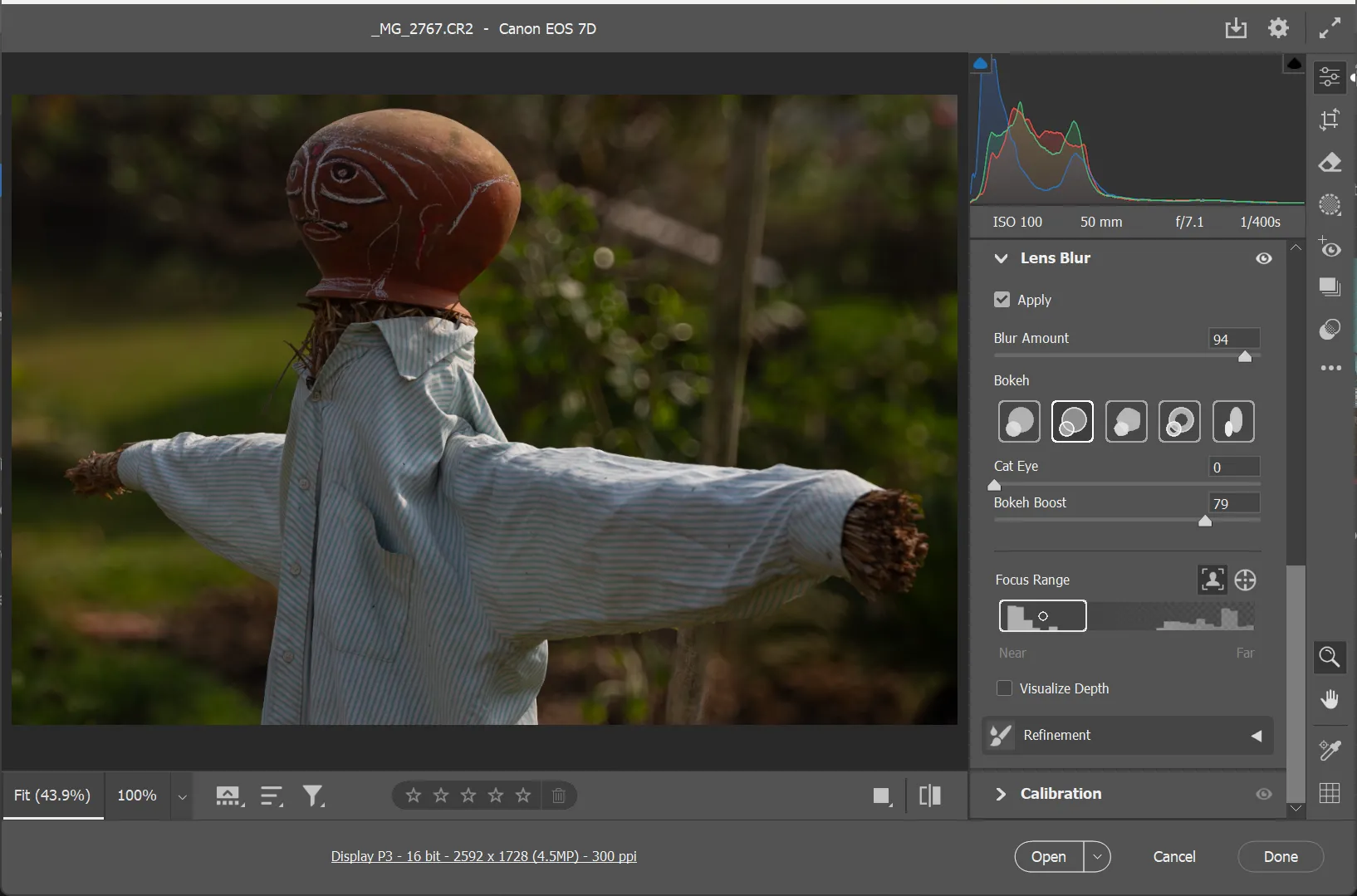 Các tùy chỉnh công cụ Lens Blur trong Camera Raw của Photoshop