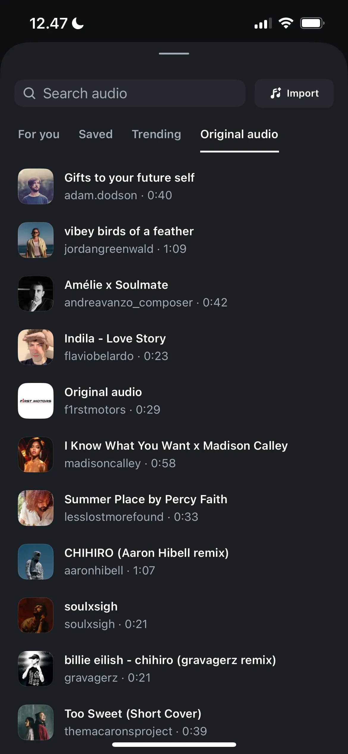 Các tùy chọn âm thanh và bản quyền trong Edits app