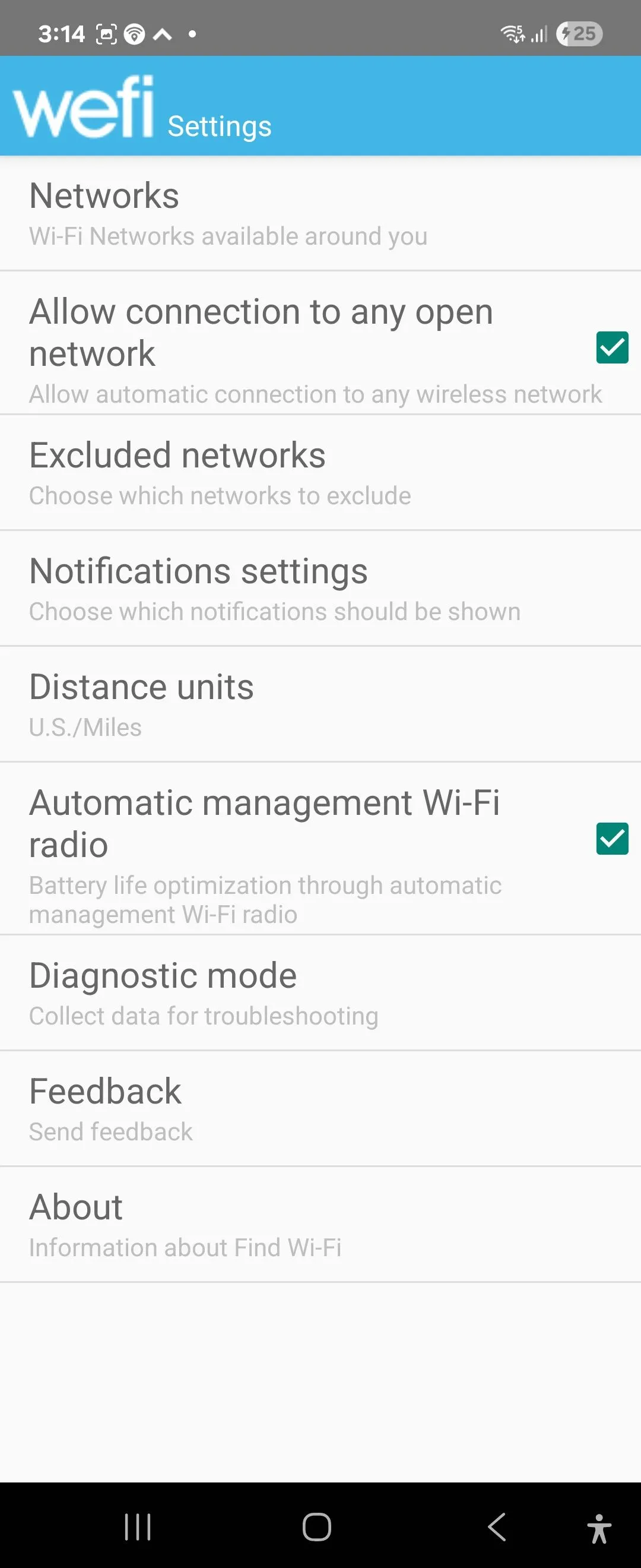 Các tùy chọn cài đặt trong ứng dụng WeFi dành cho hệ điều hành Android, tối ưu trải nghiệm kết nối Wi-Fi