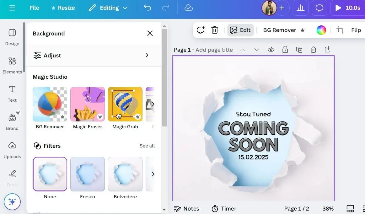 Các tùy chọn của Magic Studio trong ứng dụng Canva