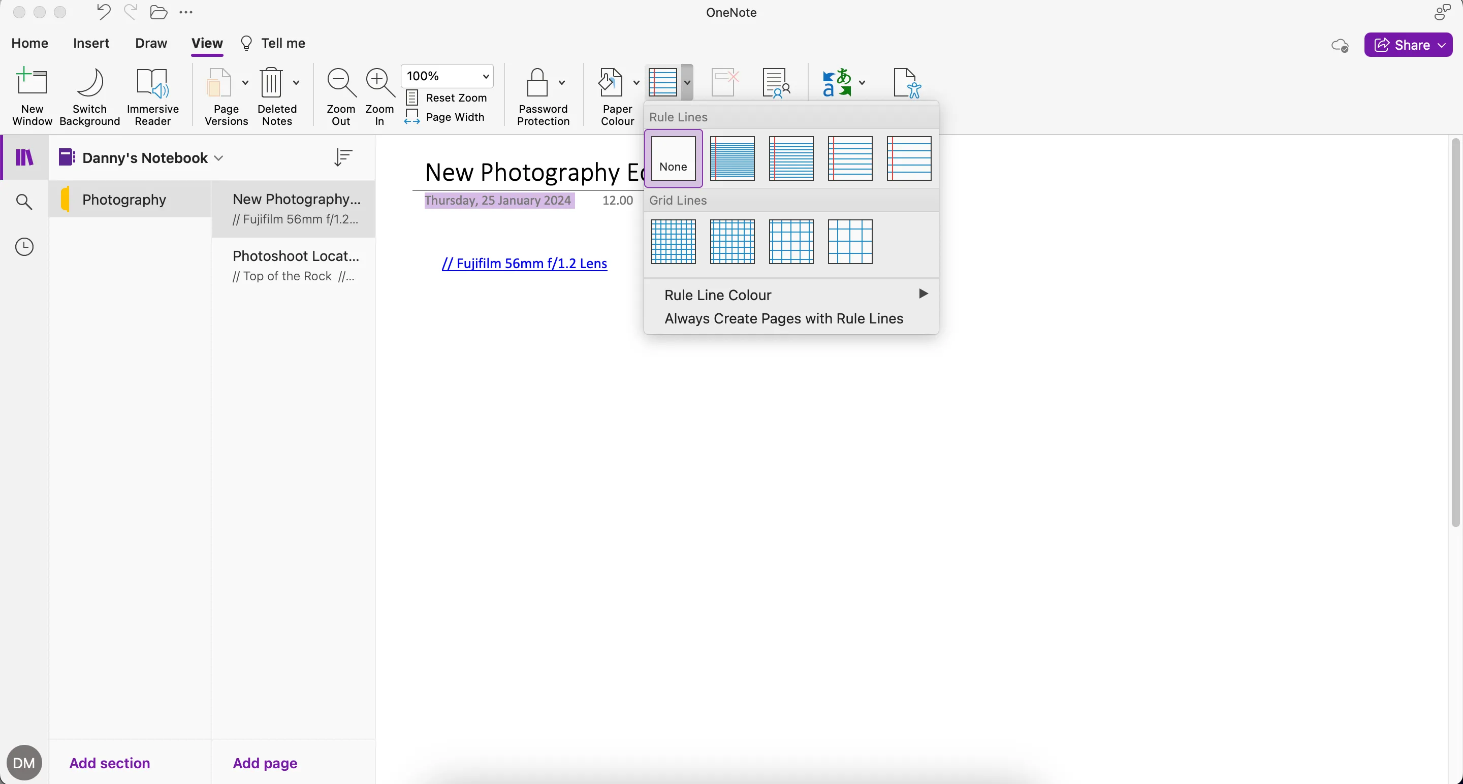 Các tùy chọn kiểu giấy và bố cục trong ứng dụng Microsoft OneNote