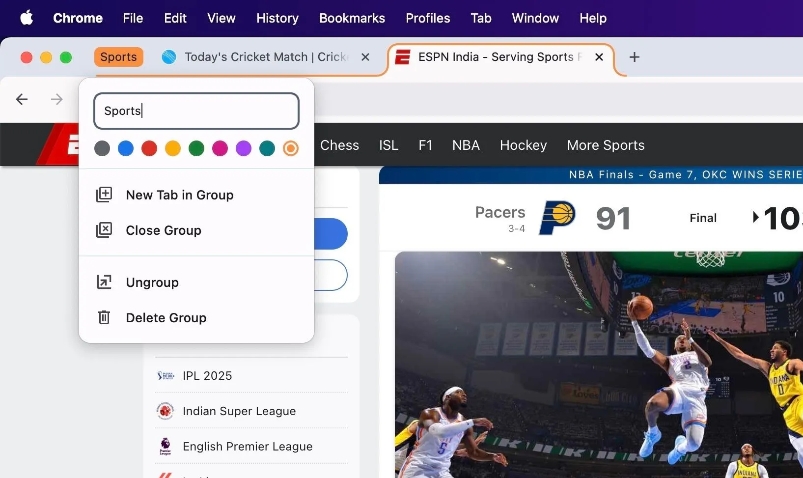 Các tùy chọn quản lý Nhóm Tab trên Chrome (Mac)