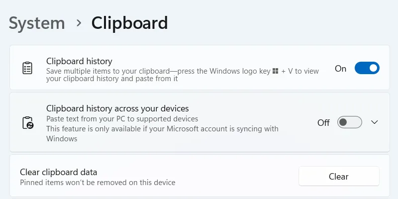 Cách tắt đồng bộ lịch sử clipboard trên Windows 11