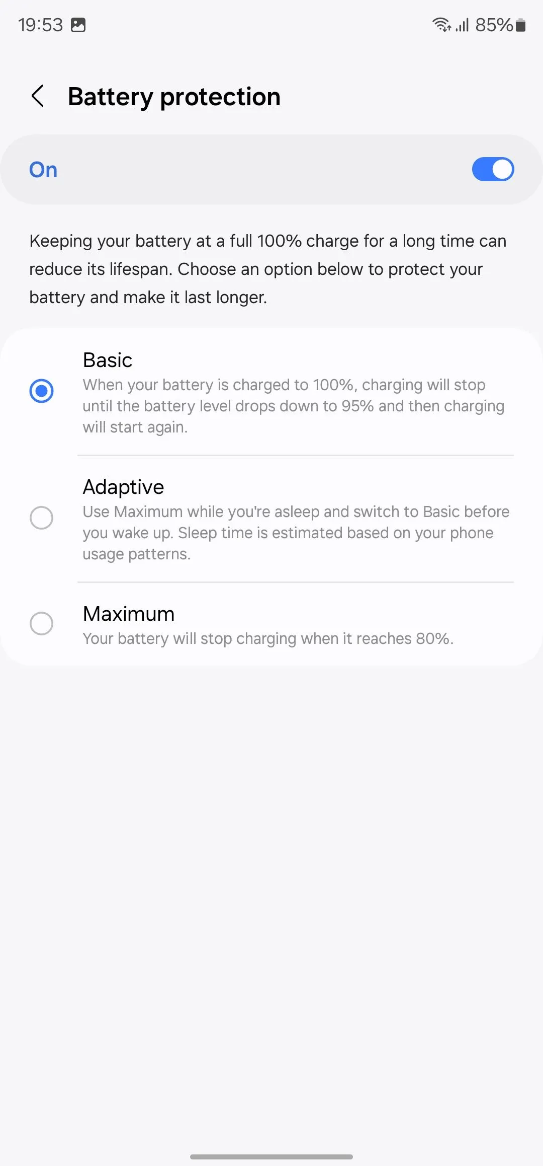 Cài đặt bảo vệ pin trên điện thoại Samsung Galaxy