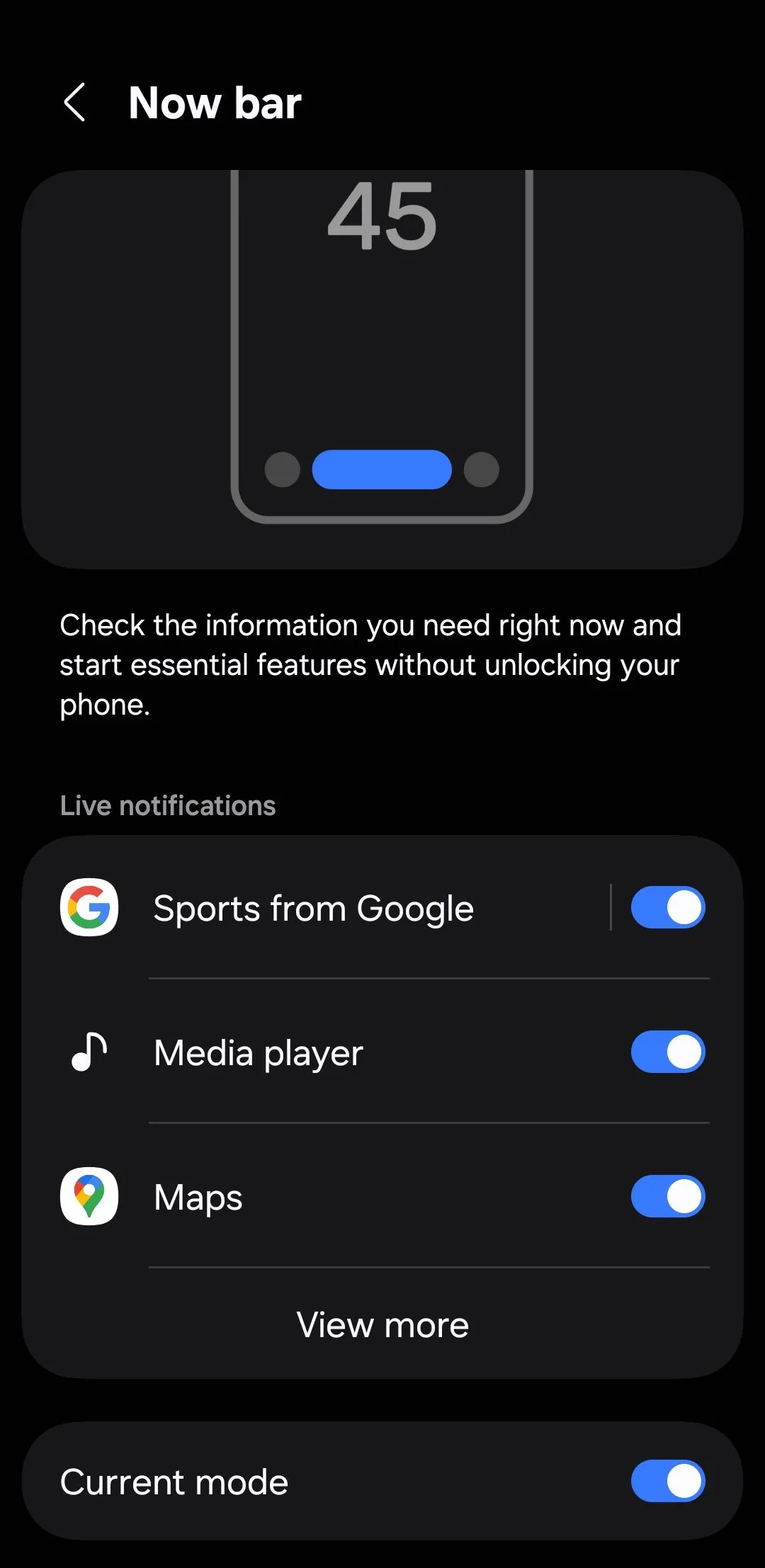 Cài đặt cá nhân hóa thanh Now Bar trên điện thoại Samsung One UI 7