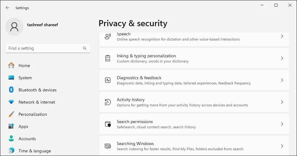 Cài đặt chẩn đoán và phản hồi quyền riêng tư và bảo mật trên Windows 11