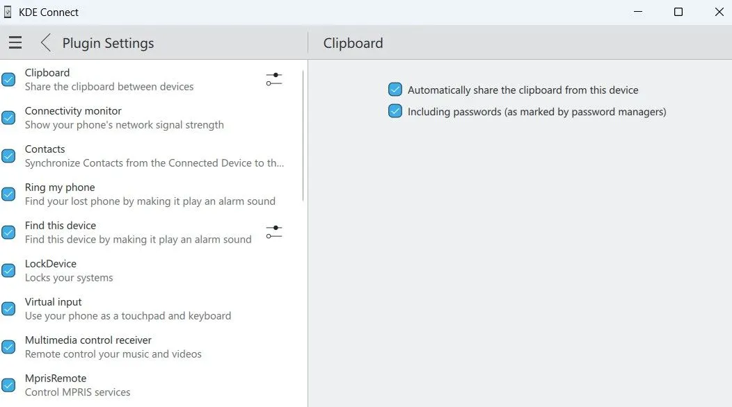 Cài đặt đồng bộ khay nhớ tạm của ứng dụng KDE Connect trên Windows.