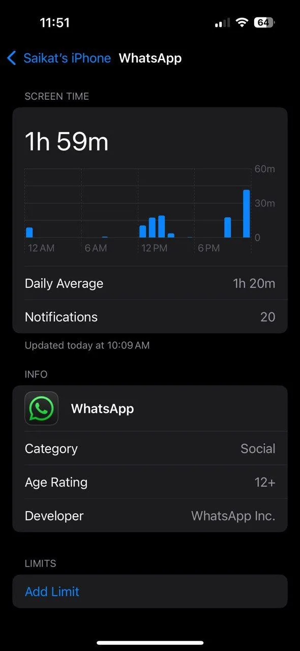Cài đặt giới hạn thời gian ứng dụng WhatsApp trên iPhone Screen Time