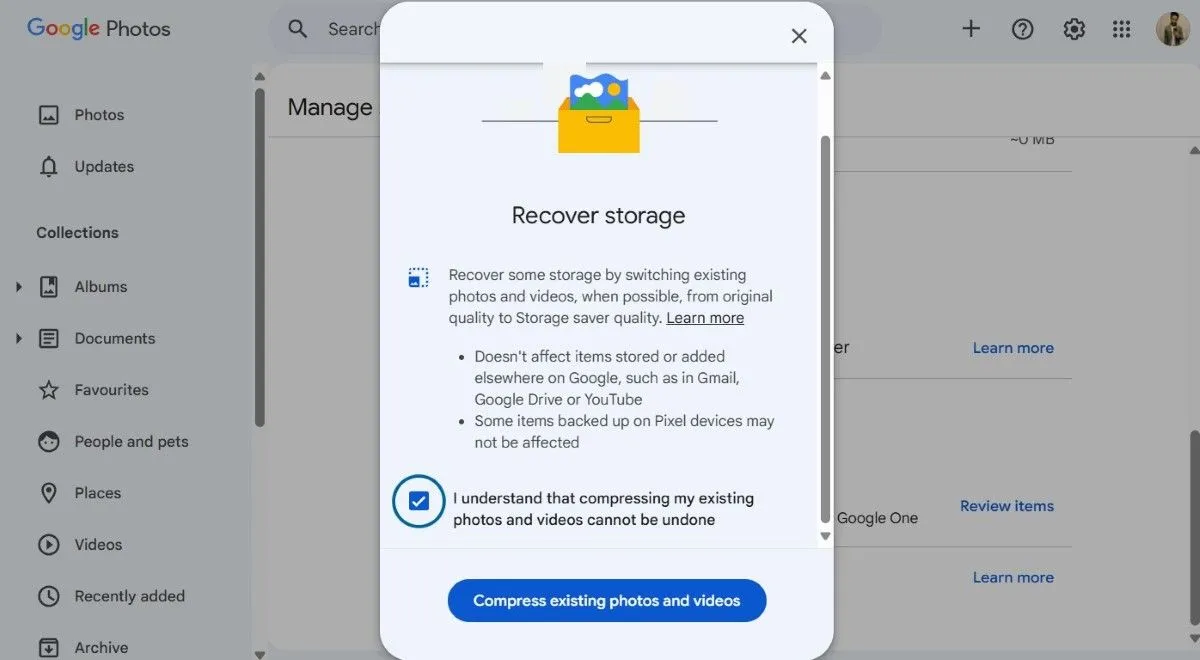 Cài đặt Google Photos với tùy chọn &quot;Storage saver&quot; để nén ảnh và video, giúp tiết kiệm dung lượng Google Drive