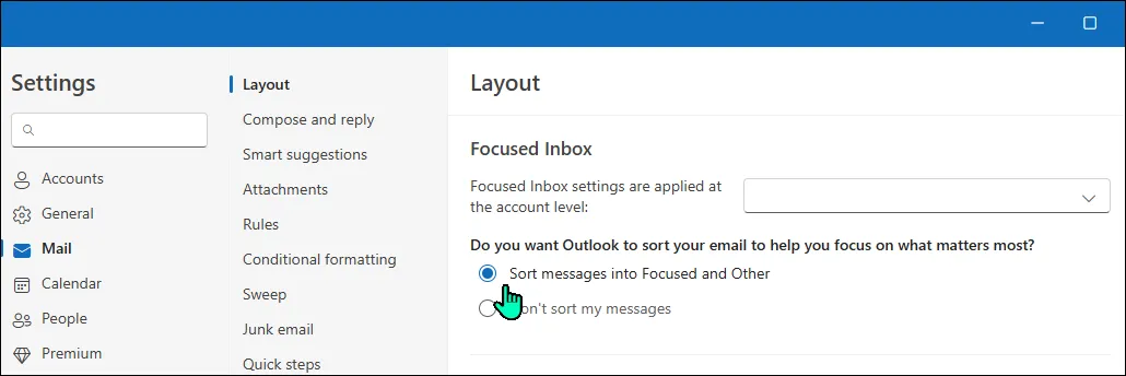 Cài đặt Hộp thư đến Ưu tiên (Focused Inbox) trong ứng dụng Outlook trên Windows
