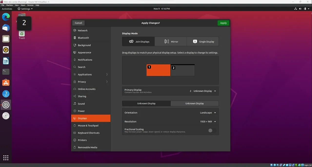 Cài đặt menu hiển thị nhiều màn hình trên Linux cho phép điều chỉnh chế độ hiển thị
