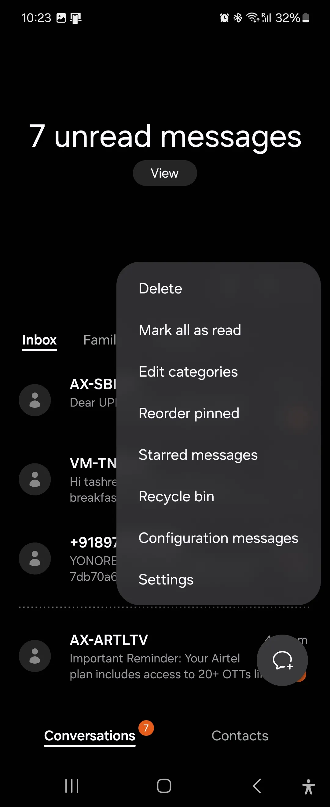 Cài đặt mở rộng của ứng dụng Tin nhắn Samsung, hiển thị các tùy chọn quản lý và tùy chỉnh tin nhắn để tối ưu hóa trải nghiệm người dùng.