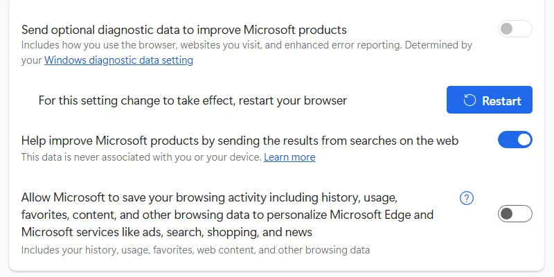 Cài đặt quyền riêng tư trong Microsoft Edge để tắt quảng cáo cá nhân hóa