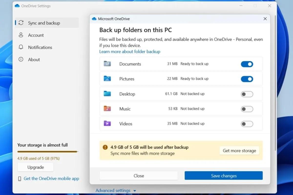 Cài đặt sao lưu OneDrive trên Windows để bảo vệ dữ liệu