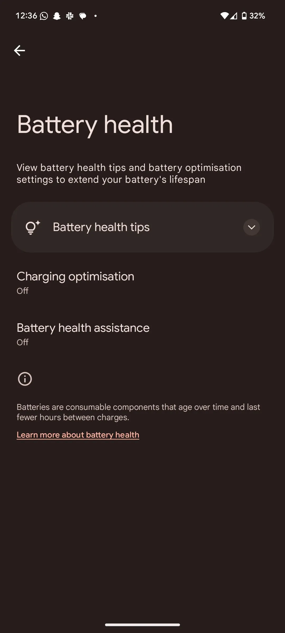 Cài đặt Sức khỏe pin trong Android 16 hiển thị phần trăm ước tính