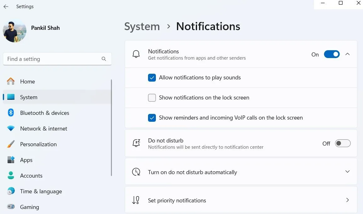 Cài đặt thông báo trong ứng dụng Cài đặt Windows 11